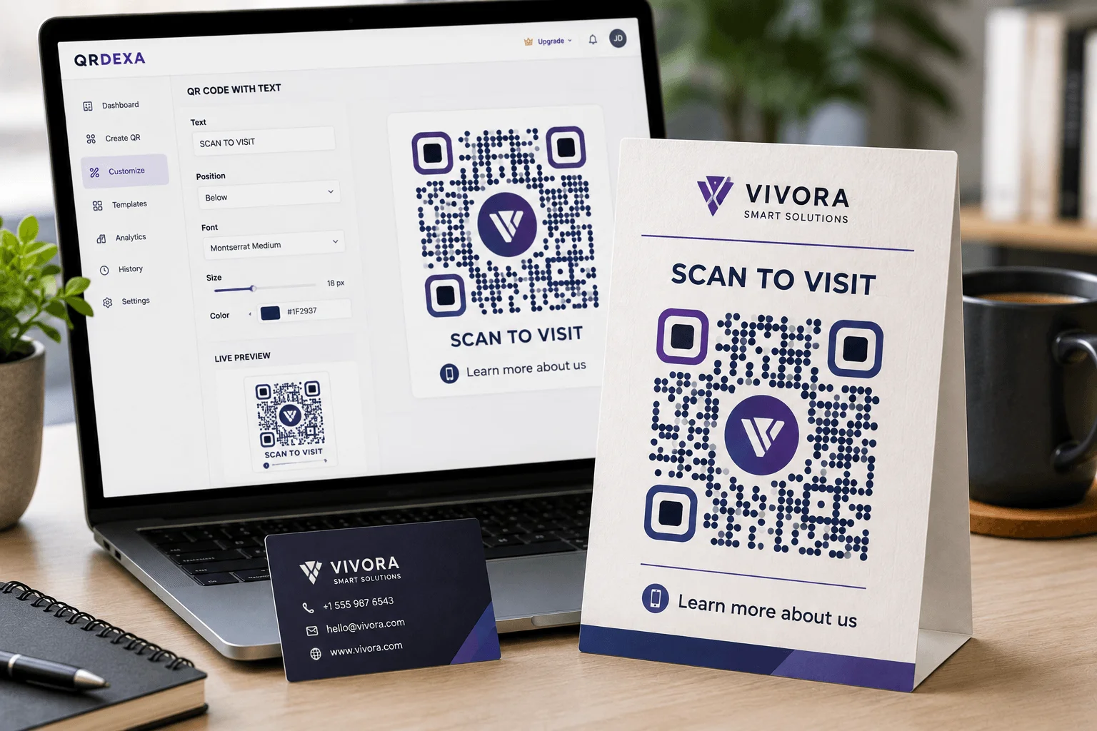 QR code with text showing Scan to Visit below the QR code